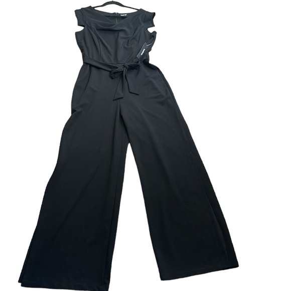 Bebe jumpsuit wide leg slits side black size 14 new - Picture 2 of 13